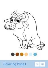 Colorless vector contour image of a bull isolated on white background. Farming-related preschool kids coloring book illustrations and developmental activity.