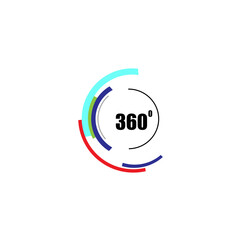 360 degrees icon isolated on white background. 360 degrees logotype design concept with colorful lines. Angle 360 rotate icon