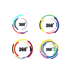 360 degrees icon set isolated on white background. 360 degrees logotype design concept with colorful lines. Angle 360 rotate icon