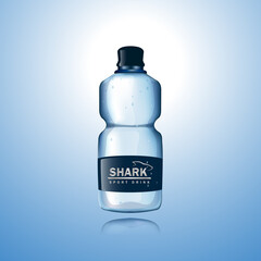 3D plastic water bottle isolated on blue background. Water mockup for drink product, design template and marketing. Useful for magazine and advertisement. Water bottle vector