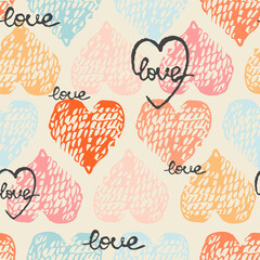 Vector seamless background with colorful heart shape. Use it for wallpaper, textile print, pattern fills, web page, surface textures, wrapping paper, design of presentation and other graphic design