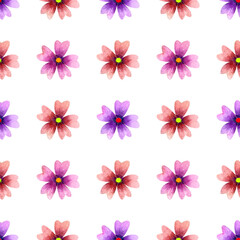 Seamless pattern with watercolor simple flowers.Floral background.