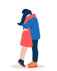 Young people hugging. Love. Vector flat illustration