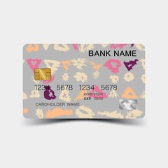 Colourful credit card design. On the white background. Glossy plastic style. Vector illustration.