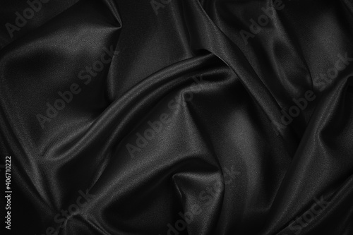 Black Silk Satin Texture Background Beautiful Wavy Soft Folds On Shiny Smooth Fabric Anniversary Event Card Invitation Concept Black Elegant Background With Copy Space For Design Wall Mural Natalya Bosyak