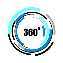 360 degrees icon isolated on white background. 360 degrees logotype design concept with colorful lines. Angle 360 rotate icon