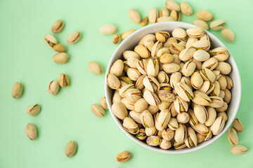 toasted pistachios in a bowl. Nuts vegan protein