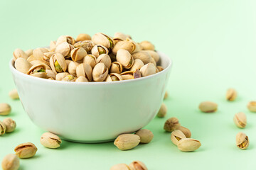 toasted pistachios in a bowl. Nuts vegan protein