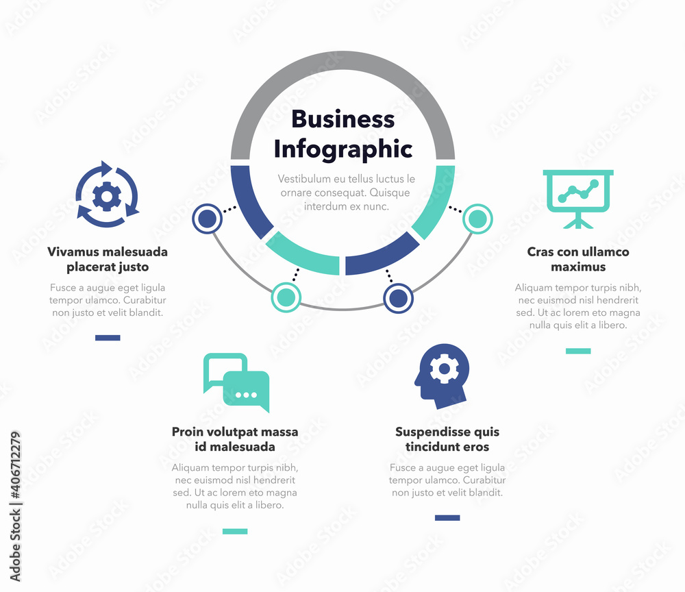 Aufkleber Simple concept for business diagram with four steps and place for your description. Flat infographic design template for website or presentation.
