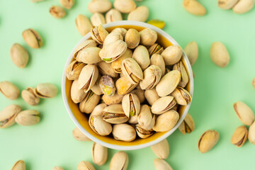 toasted pistachios in a bowl. Nuts vegan protein