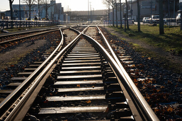 Fototapeta premium the railway track goes into the distance