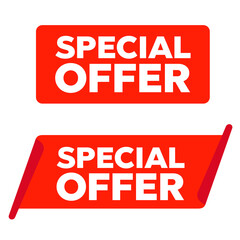 Red banner special offer. Vector badge template. Exclusive offer