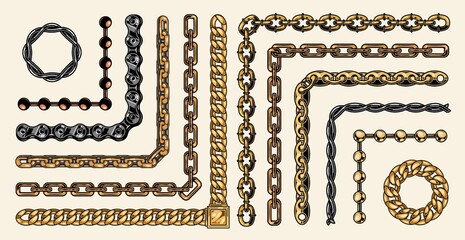 Colorful collection of chain pattern brushes