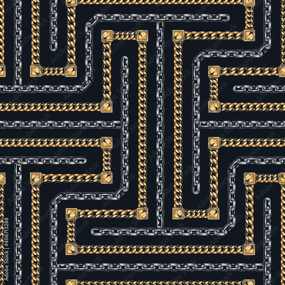 Poster Gold and metal chains seamless pattern