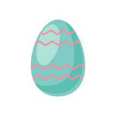 Turquoise Easter egg isolated on a white background. Egg for a holiday with painted ornaments and patterns of lines and zigzags. Spring Festival. Vector Illustration. Cartoon style. Happy Easter Eggs