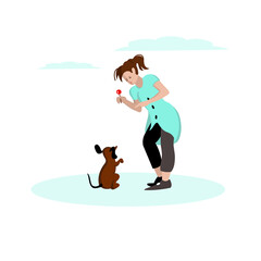 The girl trains the dog. Vector illustration