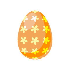 Orange egg with a floral pattern isolated on a white background. Easter Egg with painted plant ornaments and patterns. The Spring Festival. Vector Illustration. Easter Element Template