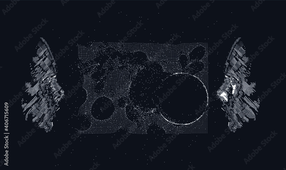 Fototapete Data visualization. Network connection structure made of array of dots and composition of geometric shapes.