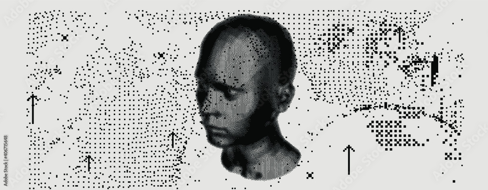 Leinwandbilder abstract technology background with 3d face mask made of particles. conceptual illustration of artif