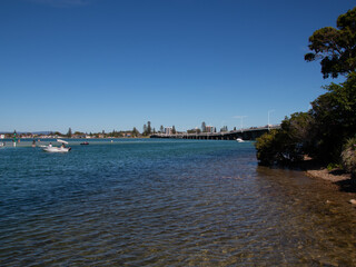 Fototapeta na wymiar Beautiful views of Wallis Lake in Forster Beach NSW Australia