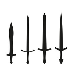 Vector set of medieval knight swords. Black isolated silhouette on a white background.