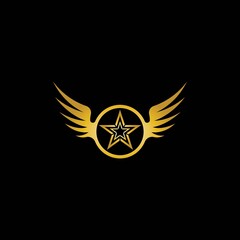 Gold Winged Star Logo Vector in Elegant Style with Black Background
