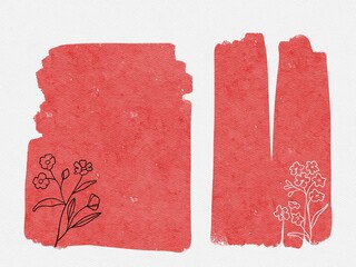 Red Drawing Watercolor Spring Wedding Template Abstract Lineart Flowers Illustration