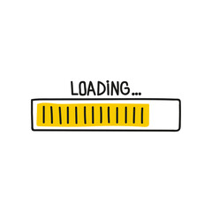 Loading bar doodle icon with yellow indicator. Vector illustration on white background.