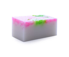 Obraz na płótnie Canvas Delicious green jelly cube on white background