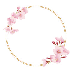 桜の花と金枠（丸型、サークル）