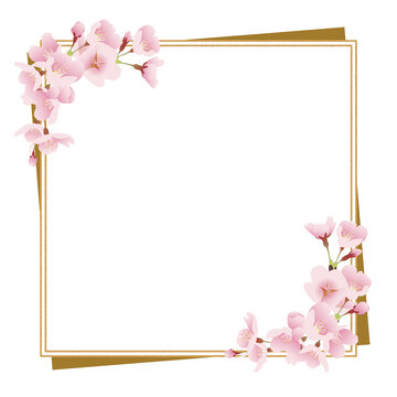 桜の花と金枠（和風、正方形）