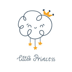 Modern stylich kids poster in scandinavian style. Cute scandi card with cloud, cute elements and lettering text. Vector hand drawn doodles. Children, baby nursery desigsn and print.