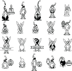 20 Easter Black Gnome Bundle Vector Illustrations