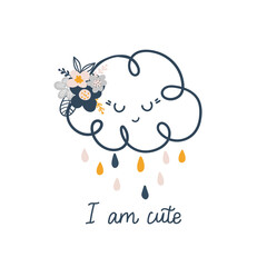 Modern stylich kids poster in scandinavian style. Cute scandi card with cloud, cute elements and lettering text. Vector hand drawn doodles. Children, baby nursery desigsn and print.