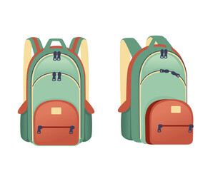 Green backpack for daily usage casual design flat vector illustration on white background