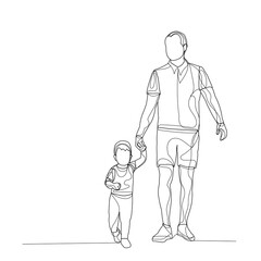 one line drawing father and child are walking