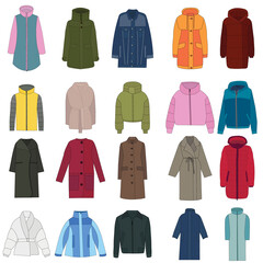 set of clothing jackets, coats