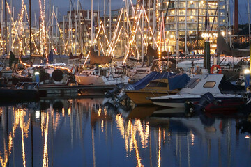 The Netherlands. The illuminated sailing port of Scheveningen