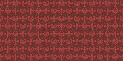 Decorative background pattern with floral ornaments. Burgundy shades. Seamless wallpaper texture