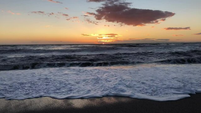 Mediterranean waves beach at sunset in Nijar Andalusia Spain with Waves Sound Audio
