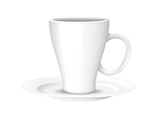 White ceramic tea cup on saucer plate vector illustration on white background realism style