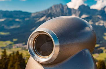 Beautiful alpine summer view with details of a telescope at the famous Astberg summit, Going,...