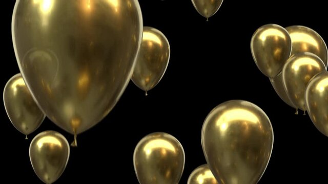 Loop Flying gold balloons with alpha channel
