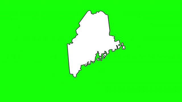 Maine State of USA with pointer in capital city Augusta. Animated close up map of Maine highlighted from map of USA. Zoom showing of state for elections, social information, news. 4K. Alpha channel.