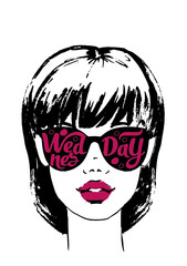 Women face with sunglasses Wednesday. Fashion Girls Illustration Set