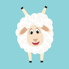 Cute fluffy sheep cartoon character. Design element for greeting card or invitation
