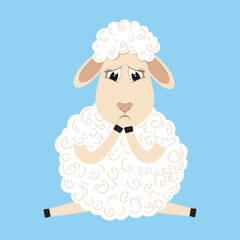 Cute fluffy sheep cartoon character. Design element for greeting card or invitation