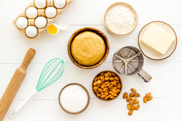 Fototapeta na wymiar Homemade cookies pie or cake - ingredients for dough