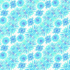 Teal blue floral linen texture background. Seamless abstract textile effect. Flower aqua melange dye pattern. Coastal cottage decor, modern sailing fashion or soft furnishing repeat cotton print
