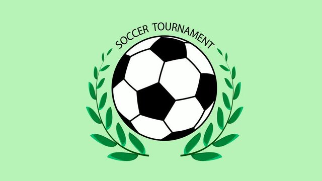 animated symbol of sport ball for soccer on green background with winner laurel wreath. Football competition. Sports video